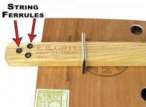 String Ferrules Installed on a Cigar Box Guitar