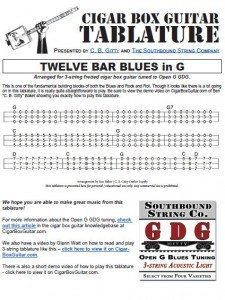 12 Bar Blues inG Cigar Box Guitar Tablature PDF