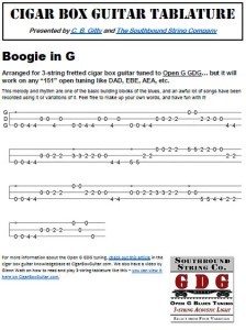 Boogie Woogie in G Cigar Box Guitar Tablature