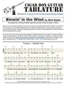 Blowin in the Wind by Bob Dylan - Cigar Box Guitar Tablature