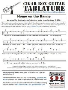 Home on the Range Tablature for Cigar Box Guitars