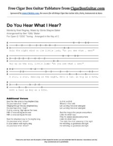 Do You Hear What I Hear print-able 3-string Cigar Box Guitar Tablature PDF