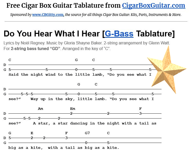 Do You Hear What I Hear 2-String G-Bass Tablature