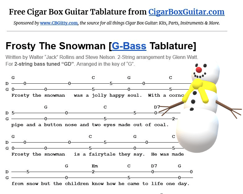 Frosty The Snowman 2-string G-Bass tablature