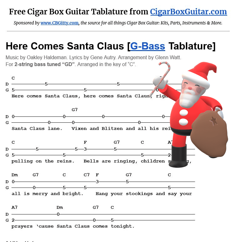 Here Comes Santa Claus 2-string G-Bass tablature