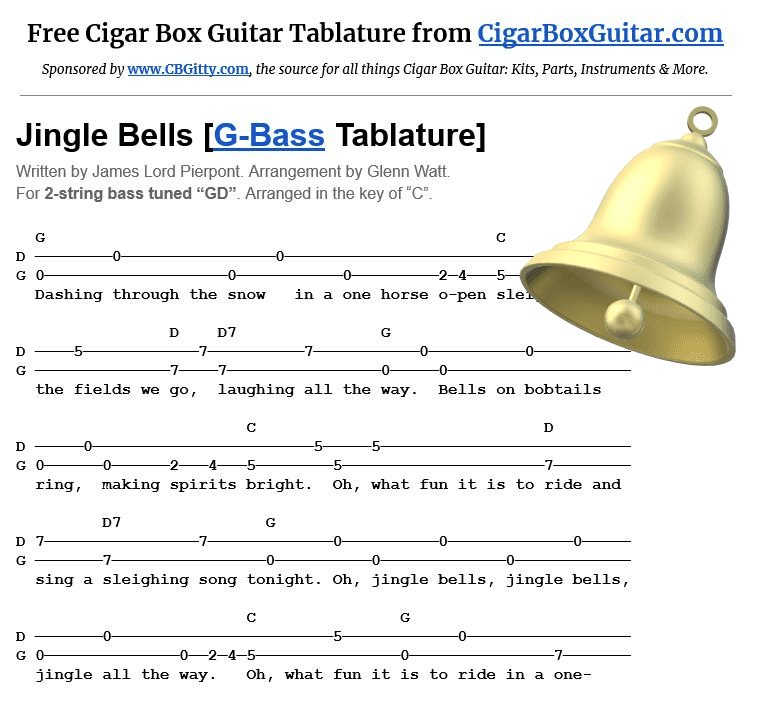 Jingle Bells 2-string G-Bass tablature