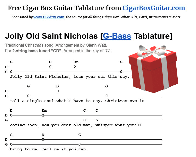 Jolly Old Saint Nicholas 2-string G-Bass tablature