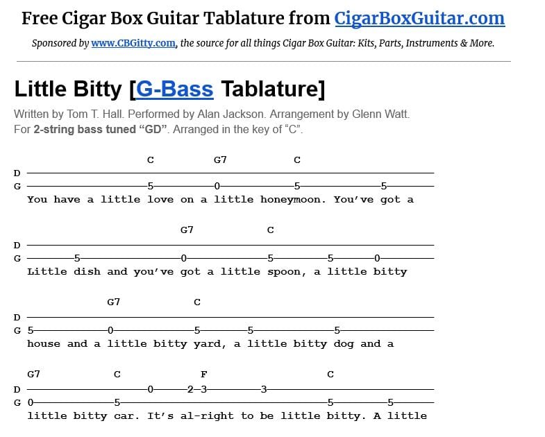 Little Bitty 2-string G-Bass tablature