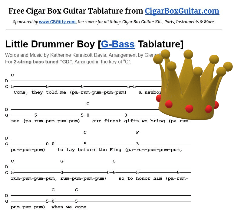 Little Drummer Boy 2-string G-Bass tablature