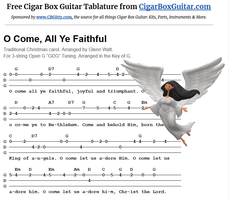 O Come All Ye Faithful 3-string cigar box guitar tablature