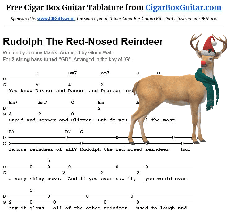 Rudolph the Red-Nosed Reindeer 2-string G-bass tablature