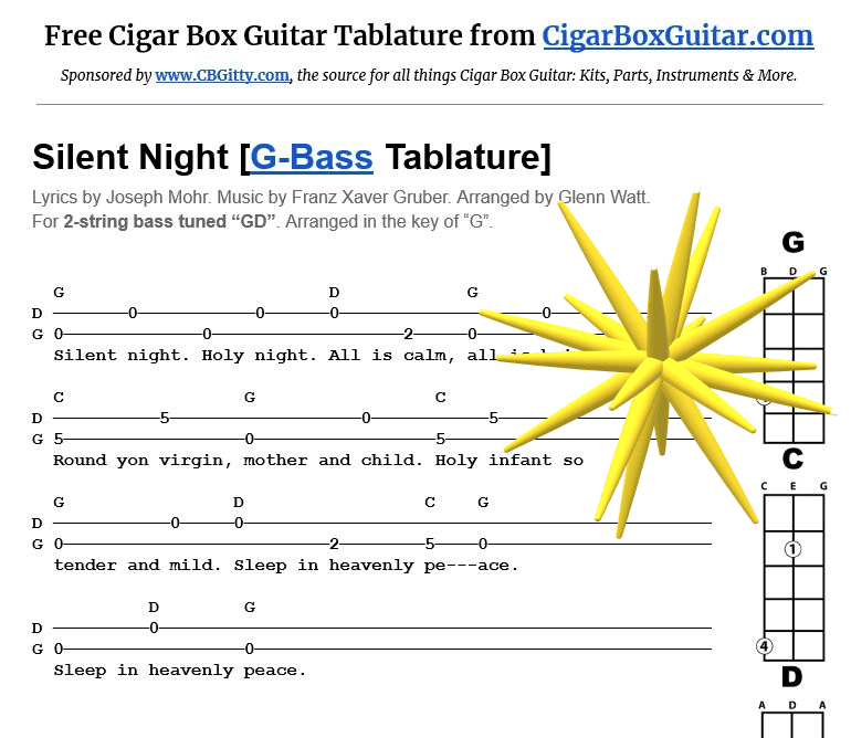 Silent Night 2-string G-Bass tablature