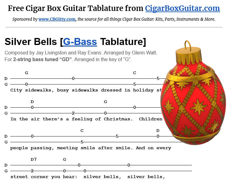 Silver Bells 2-string G-Bass tablature