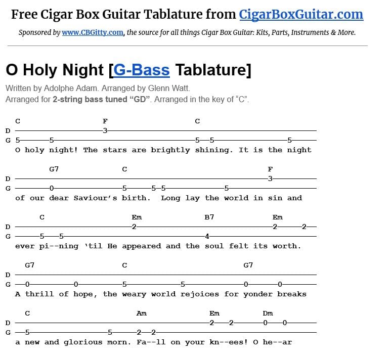 O Holy Night 2-string G-Bass tablature