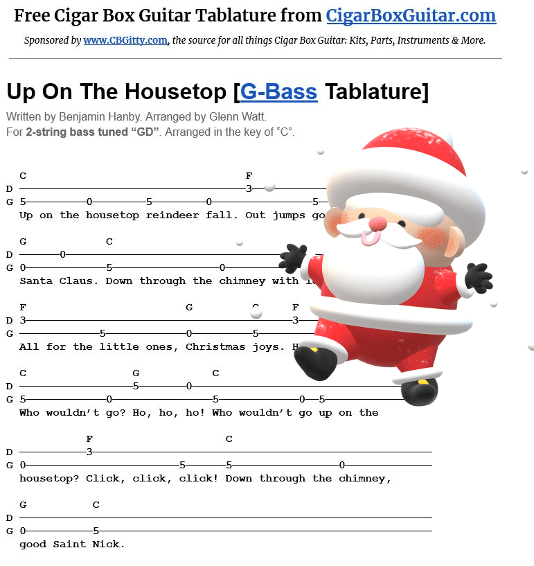 Up On The Housetop 2-string G-Bass tablature