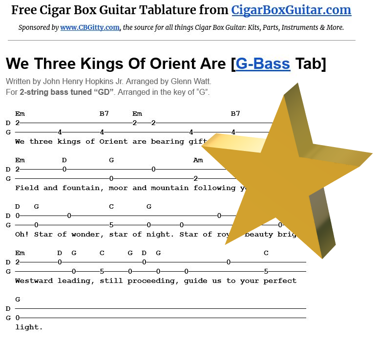 We Three Kings Of Orient Are 2-string G-Bass tablature