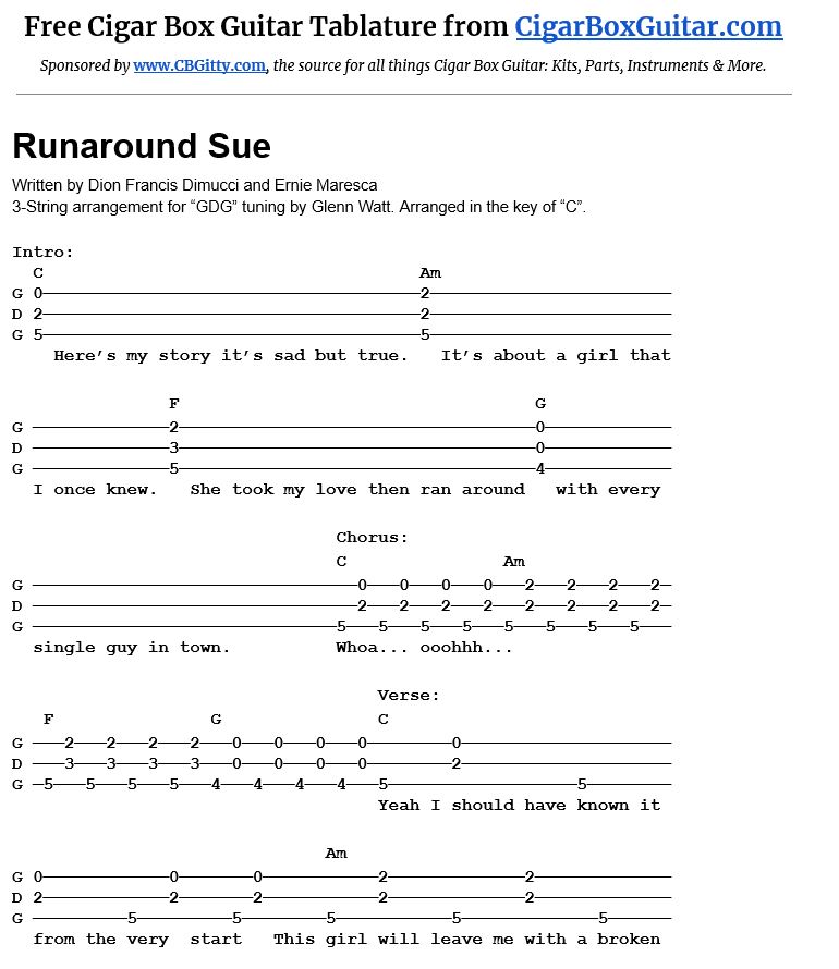 Runaround Sue tab image